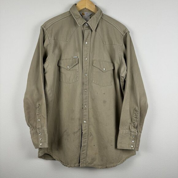 Carhartt Western Pearl Snap Button Up Shirt Long Sleeve Men's Size Large Relaxed - Picture 2 of 5